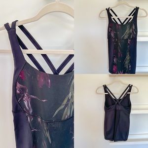 Lululemon Luxtreme Midnight Iris Black Floral Cross Back Tank